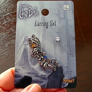 Spirit Halloween Corpse Bride earring Cuff set new never worn silver blue steel!